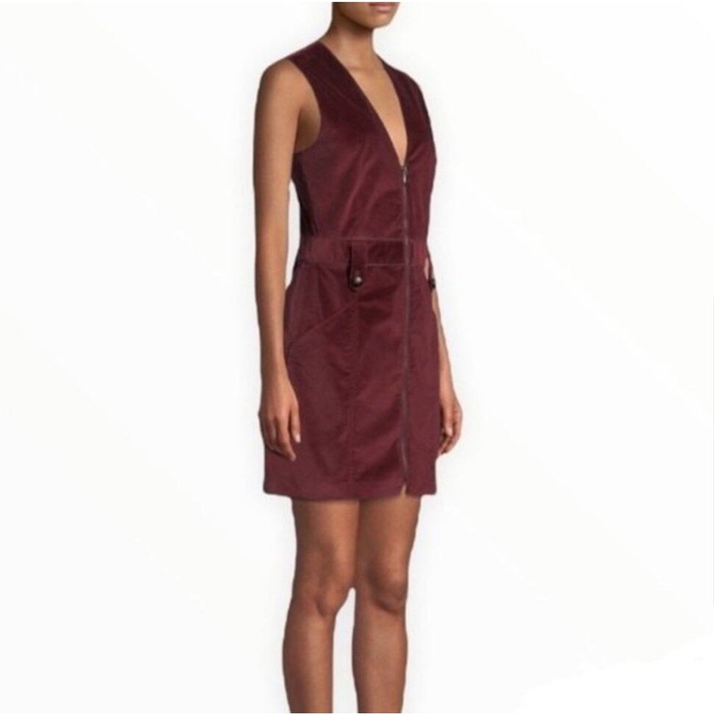 Veronica beard Orial Burgundy corduroy Sleeveless zip front mini Dress - Picture 2 of 9